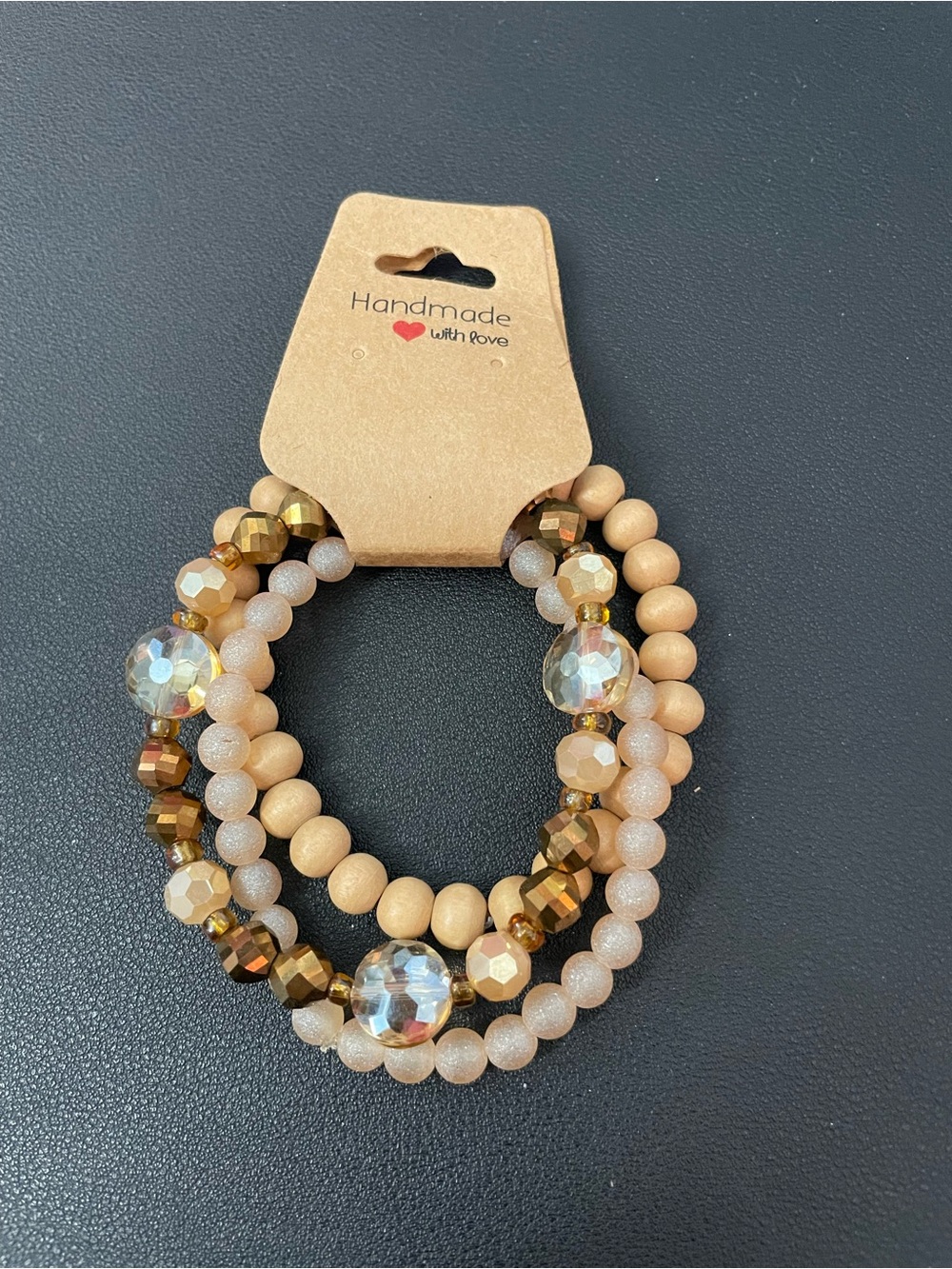 Beige and Gold Multi-String Beaded Bracelet Set - Picture 1 of 4